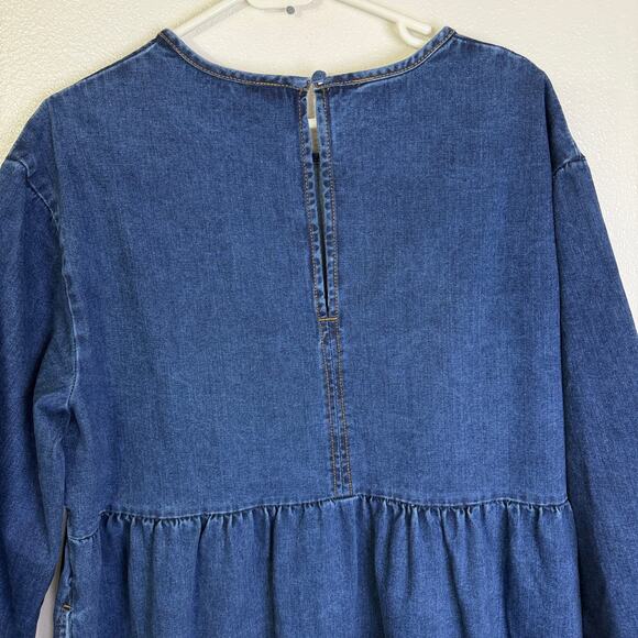 Lucy & Yak Maeve Dress Womens Size 14 Blue Denim Floral Embroidered Boho Long - Picture 9 of 11